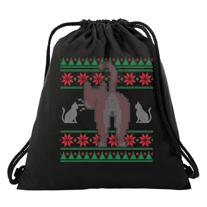 Cat Butt Ugly Christmas Sweater Design Drawstring Bag