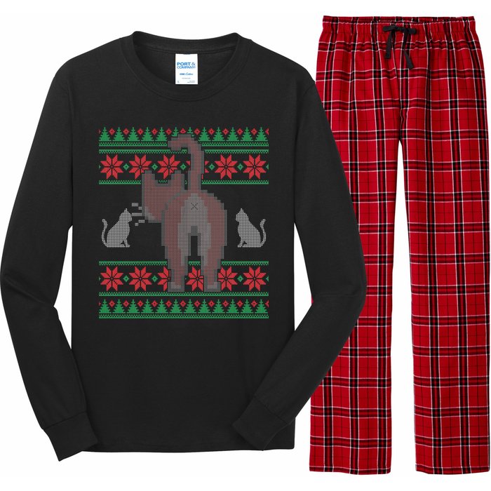 Cat Butt Ugly Christmas Sweater Design Long Sleeve Pajama Set