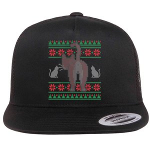 Cat Butt Ugly Christmas Sweater Design Flat Bill Trucker Hat