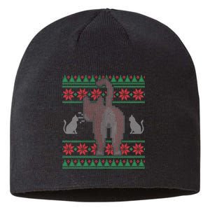 Cat Butt Ugly Christmas Sweater Design Sustainable Beanie