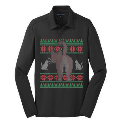 Cat Butt Ugly Christmas Sweater Design Silk Touch Performance Long Sleeve Polo