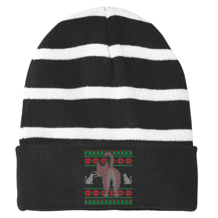 Cat Butt Ugly Christmas Sweater Design Striped Beanie with Solid Band