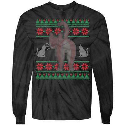 Cat Butt Ugly Christmas Sweater Design Tie-Dye Long Sleeve Shirt