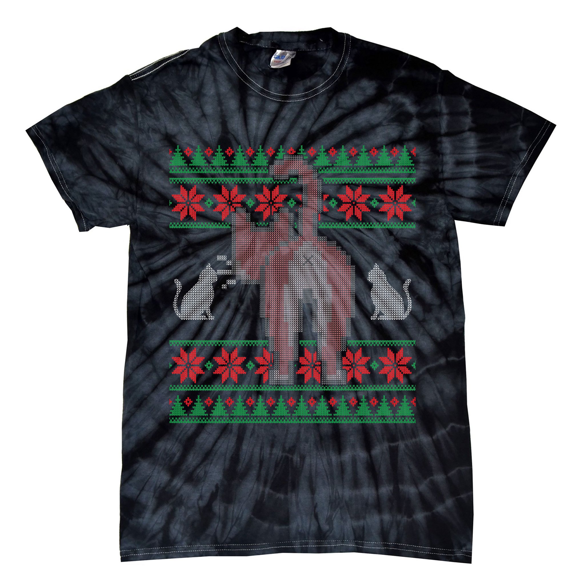 Cat Butt Ugly Christmas Sweater Design Tie-Dye T-Shirt