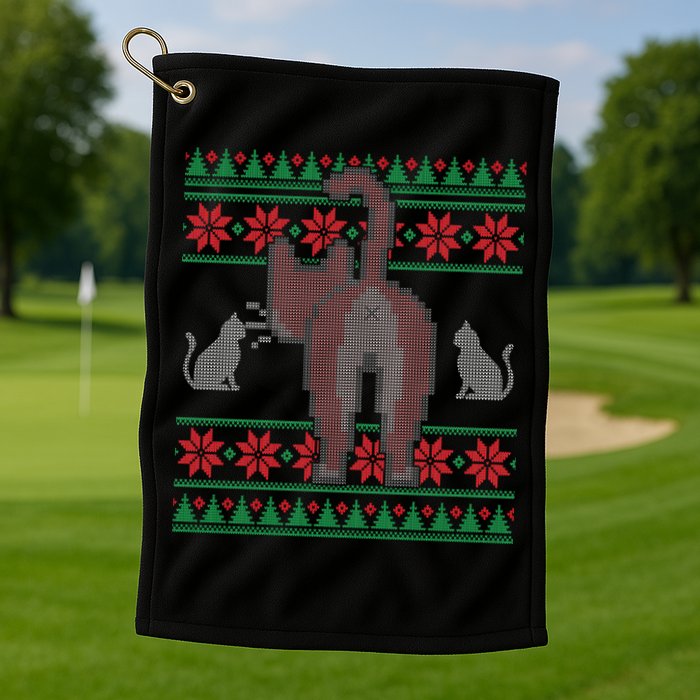 Cat Butt Ugly Christmas Sweater Design Golf Towel