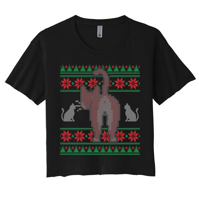 Cat Butt Ugly Christmas Sweater Design Crop Top
