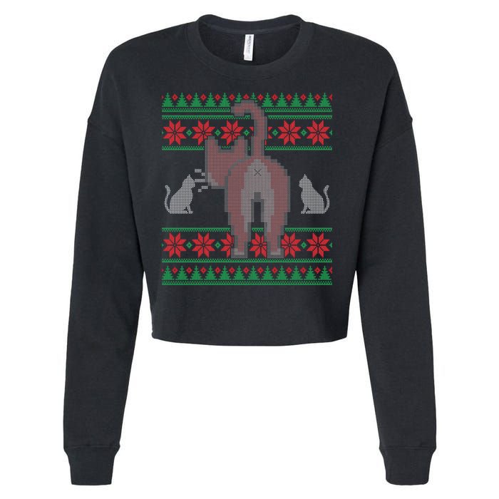 Cat Butt Ugly Christmas Sweater Design Cropped Pullover Crew