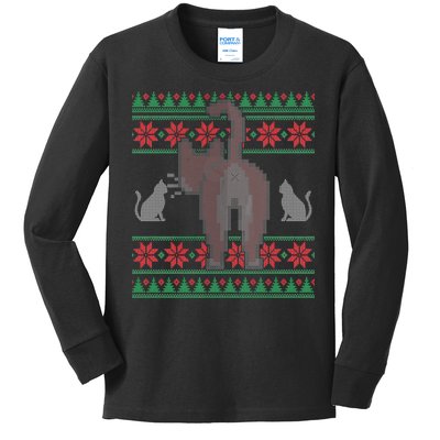 Cat Butt Ugly Christmas Sweater Design Kids Long Sleeve Shirt