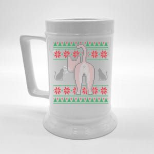 Cat Butt Ugly Christmas Sweater Design Beer Stein