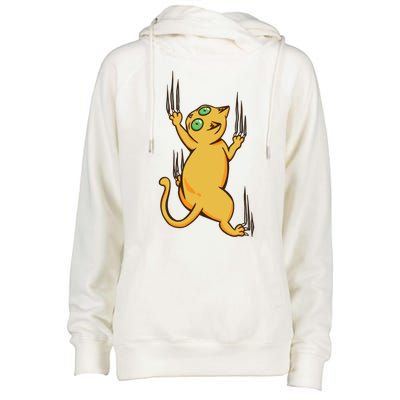 Cat Climbing Womens Funnel Neck Pullover Hood