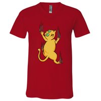 Cat Climbing V-Neck T-Shirt