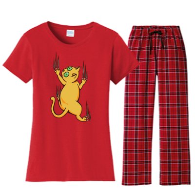 Cat Climbing Women's Flannel Pajama Set