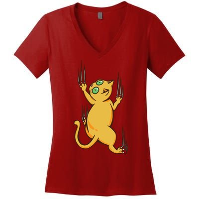 Cat Climbing Women's V-Neck T-Shirt