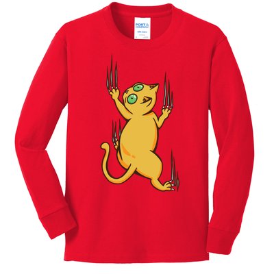 Cat Climbing Kids Long Sleeve Shirt