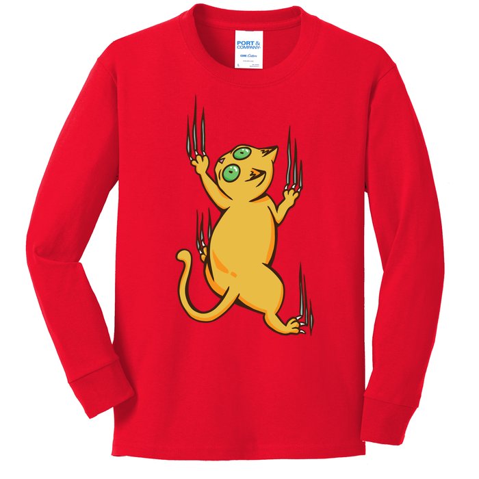 Cat Climbing Kids Long Sleeve Shirt