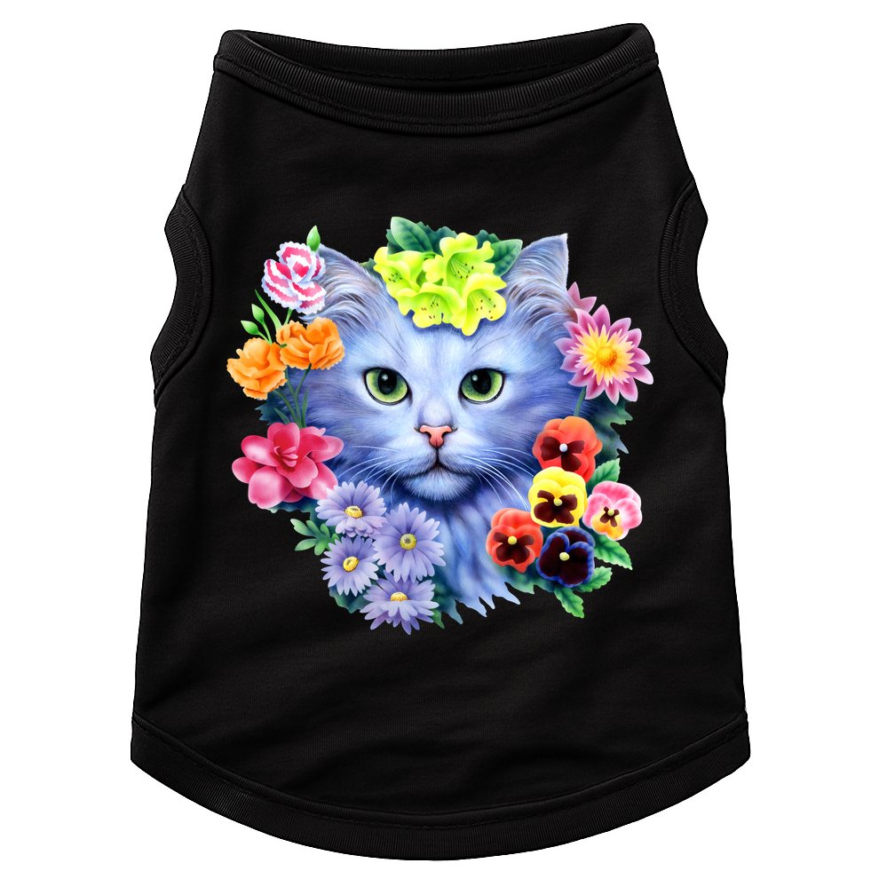 Cat Face With Flowers Doggie Tank
