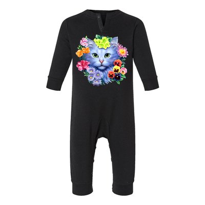 Cat Face With Flowers Infant Fleece One Piece