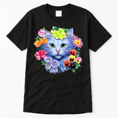 Cat Face With Flowers Tall T-Shirt