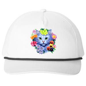 Cat Face With Flowers Snapback Five-Panel Rope Hat