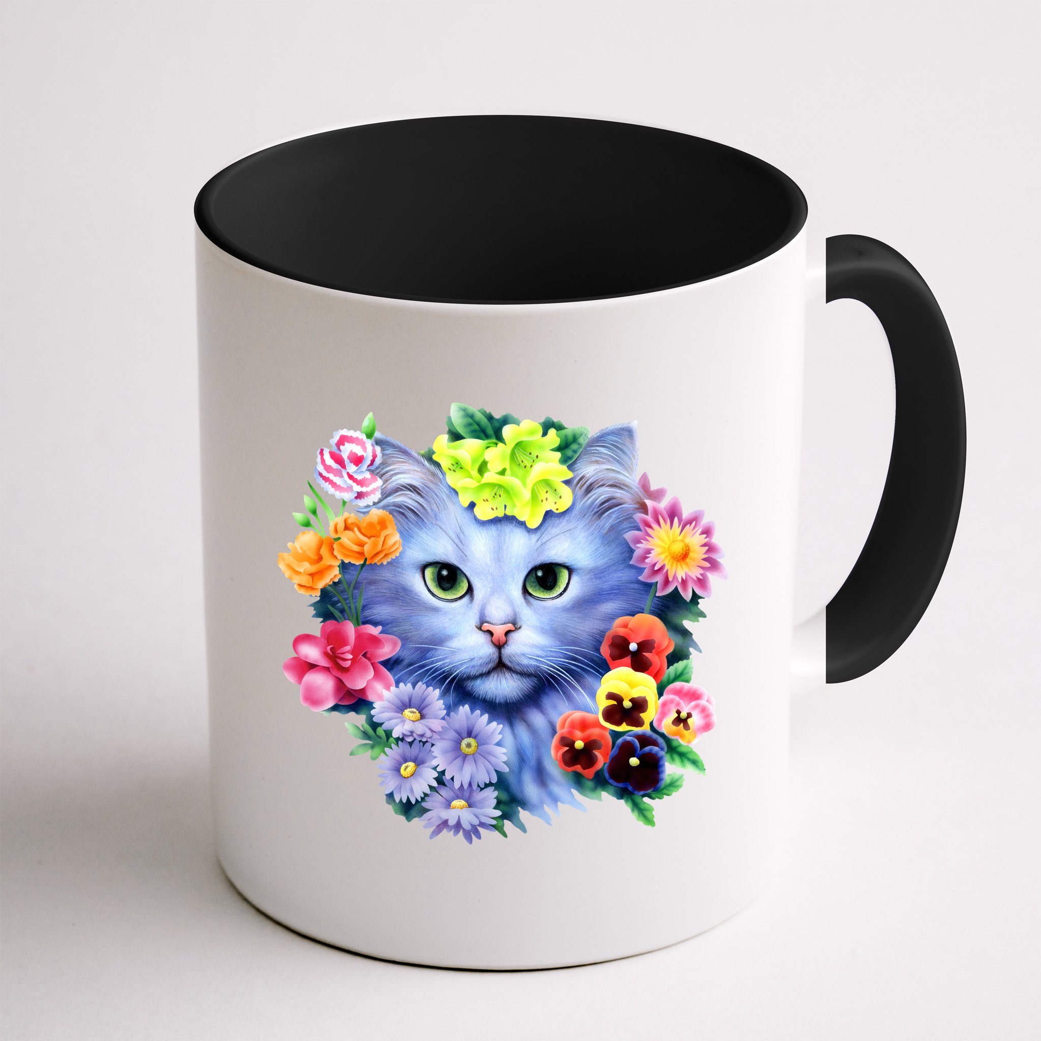 Cat Face With Flowers Mug