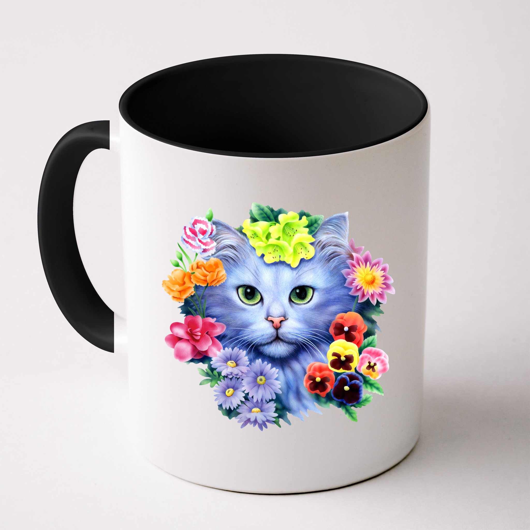 Cat Face With Flowers Mug