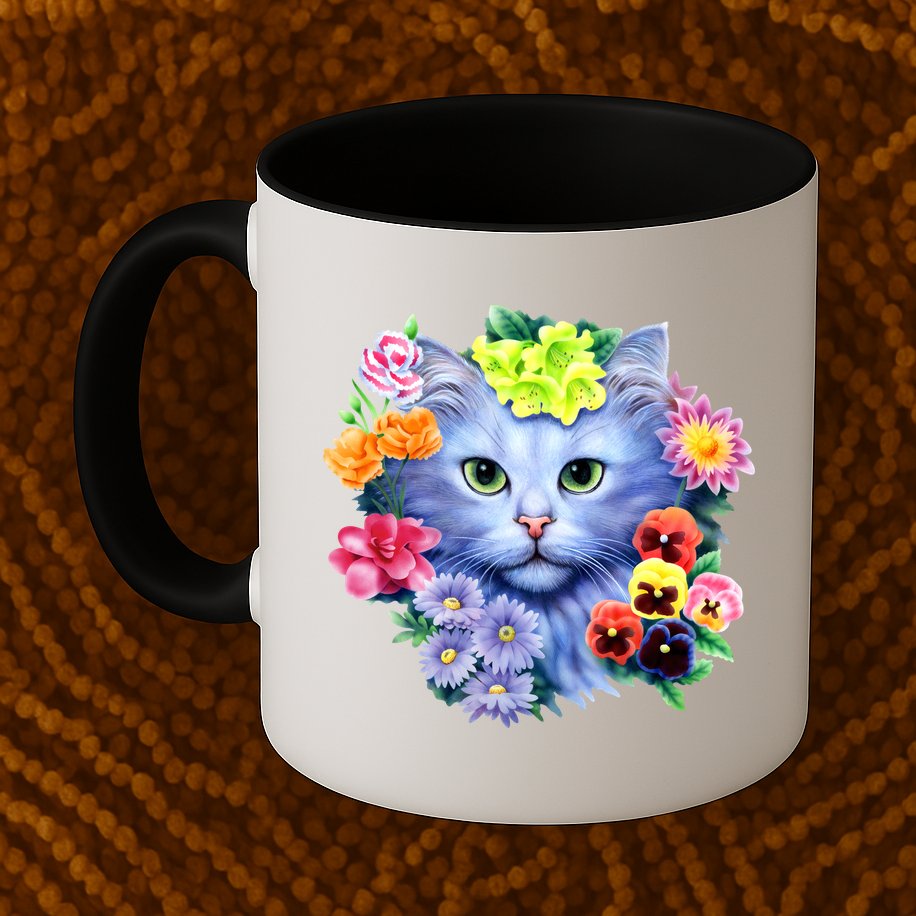 Cat Face With Flowers Mug