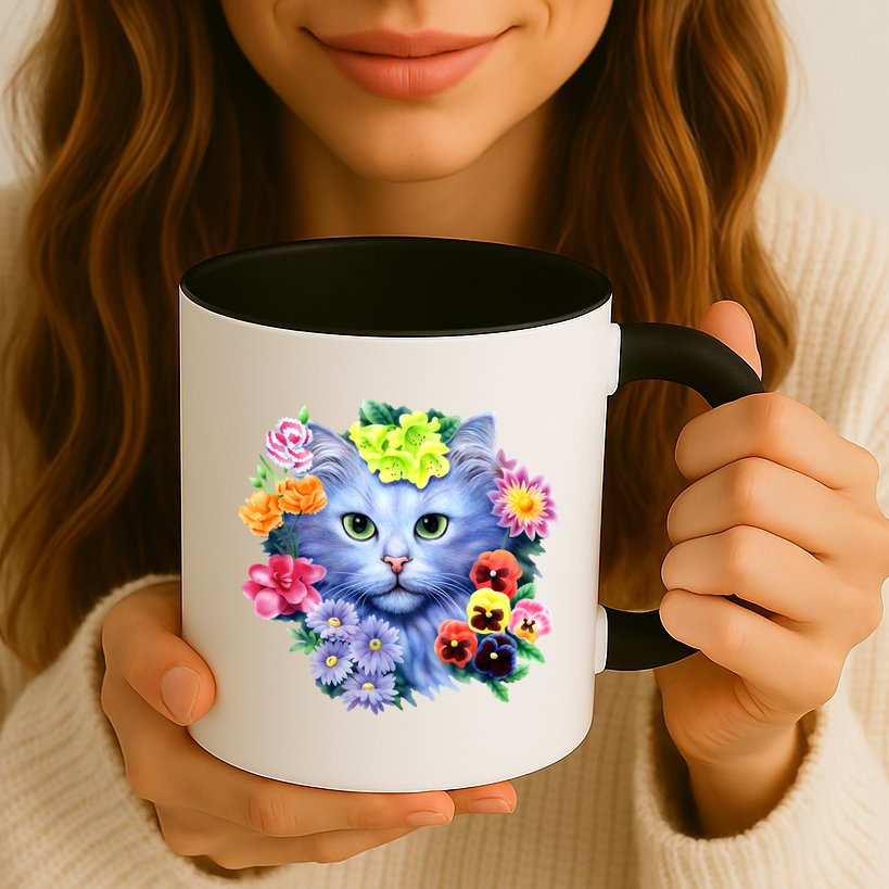 Cat Face With Flowers Mug