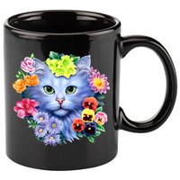 Cat Face With Flowers 11oz C Handle Ceramic Mug