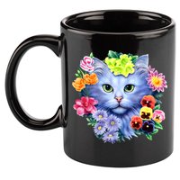 Cat Face With Flowers 11oz C Handle Ceramic Mug