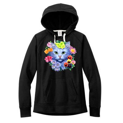 Cat Face With Flowers Women's Fleece Hoodie