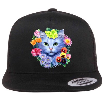 Cat Face With Flowers Flatbill Hat