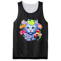 Cat Face With Flowers Mesh Reversible Basketball Jersey Tank