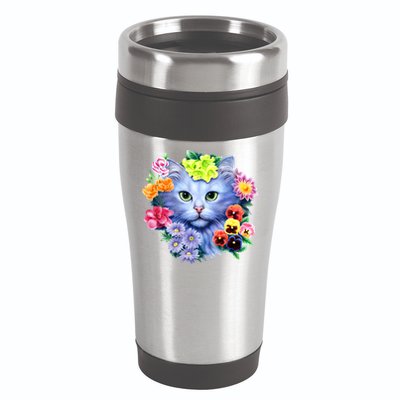 Cat Face With Flowers 16oz Travel Tumbler