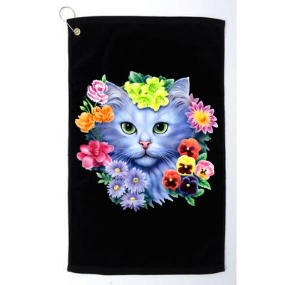 Cat Face With Flowers Golf Towel
