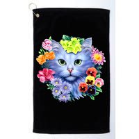 Cat Face With Flowers Golf Towel