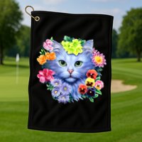 Cat Face With Flowers Golf Towel