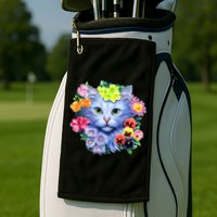 Cat Face With Flowers Golf Towel