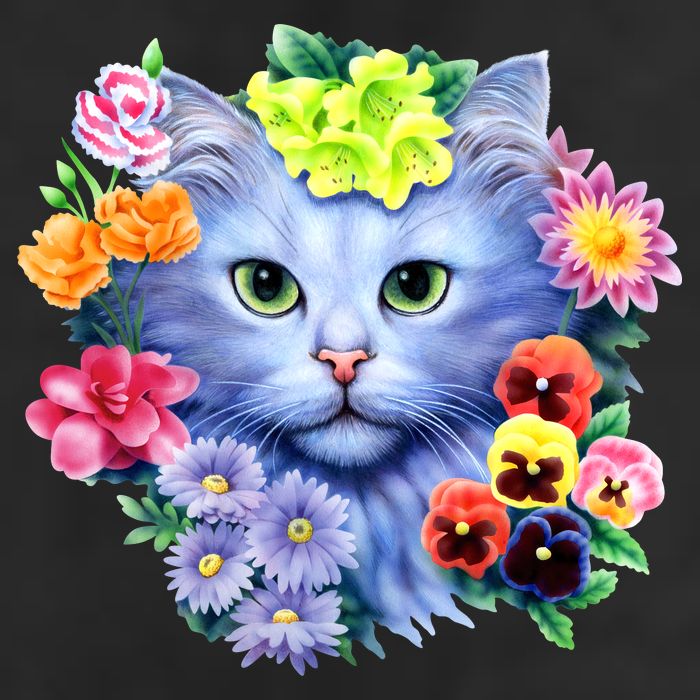 Cat Face With Flowers Golf Towel