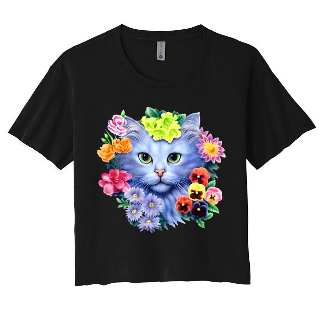Cat Face With Flowers Crop Top