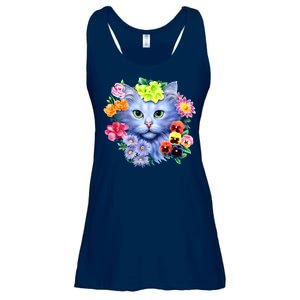 Cat Face With Flowers Ladies Essential Flowy Tank