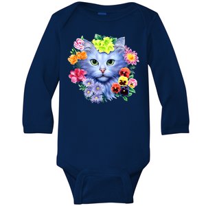 Cat Face With Flowers Baby Long Sleeve Bodysuit