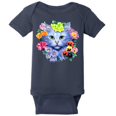 Cat Face With Flowers Baby Bodysuit