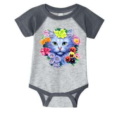 Cat Face With Flowers Infant Baby Jersey Bodysuit