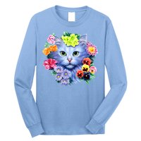 Cat Face With Flowers Long Sleeve Shirt