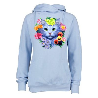 Cat Face With Flowers Womens Funnel Neck Pullover Hood