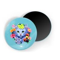 Cat Face With Flowers Magnet
