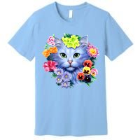 Cat Face With Flowers Premium T-Shirt