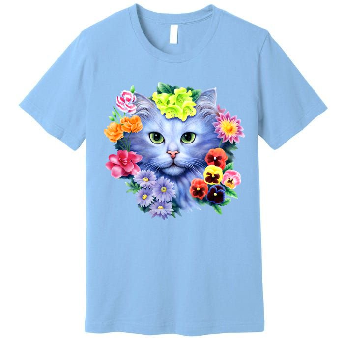 Cat Face With Flowers Premium T-Shirt