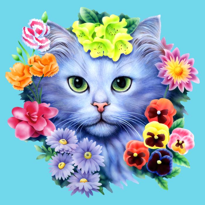 Cat Face With Flowers Premium T-Shirt