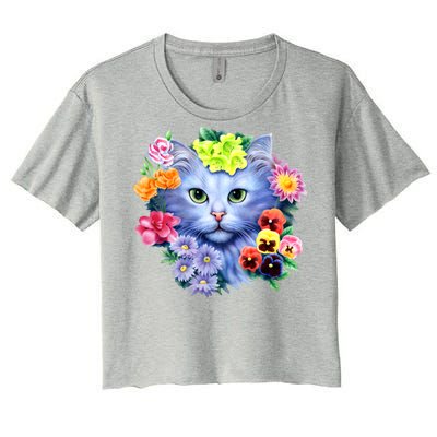 Cat Face With Flowers Women's Crop Top Tee